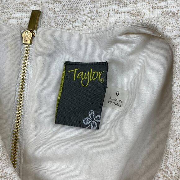 Taylor Cream Glittery Metallic Textured Sleeveless Round Neck Sheath Dress Sz 6 - Picture 7 of 7